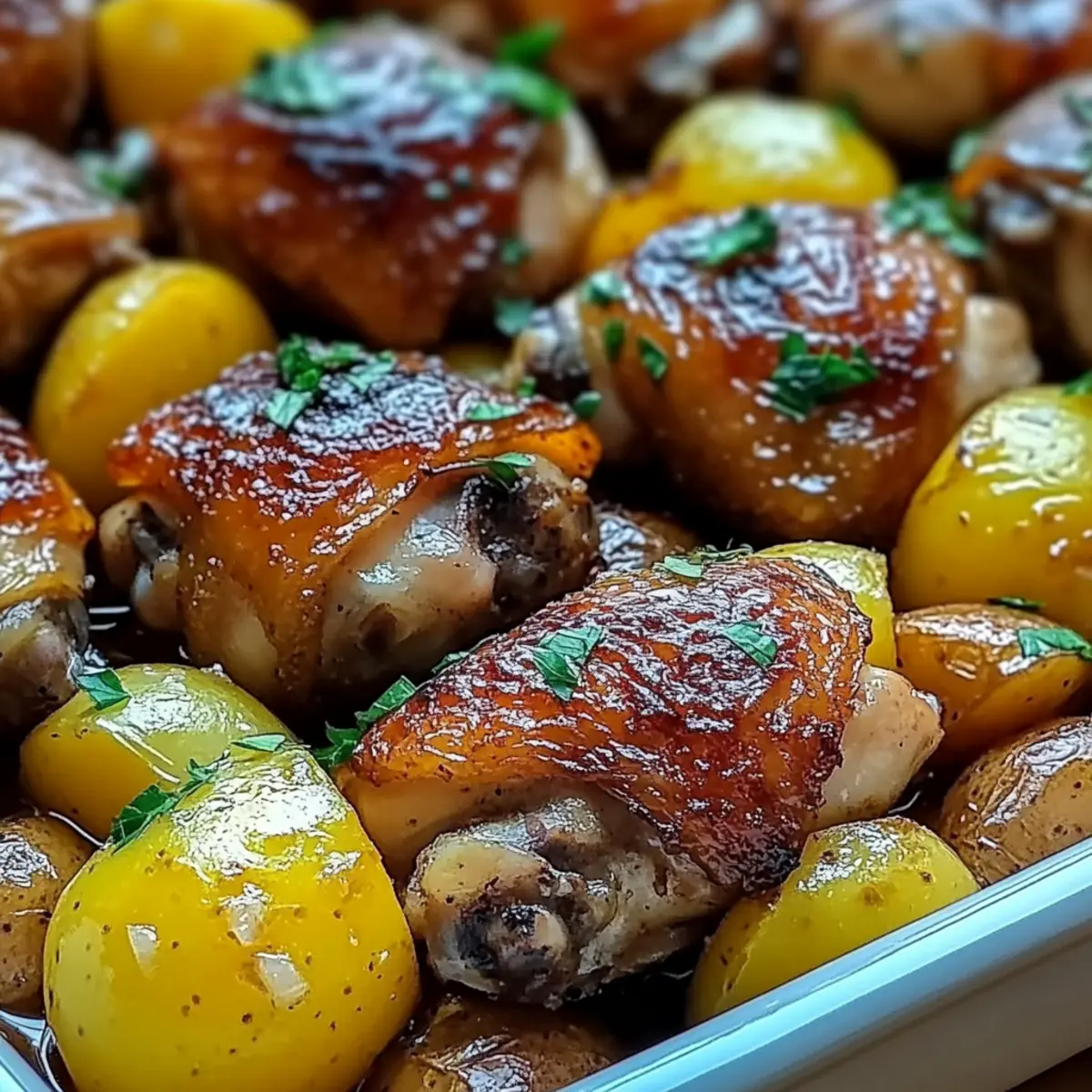 Savory Chicken Thighs with Garlic Potatoes