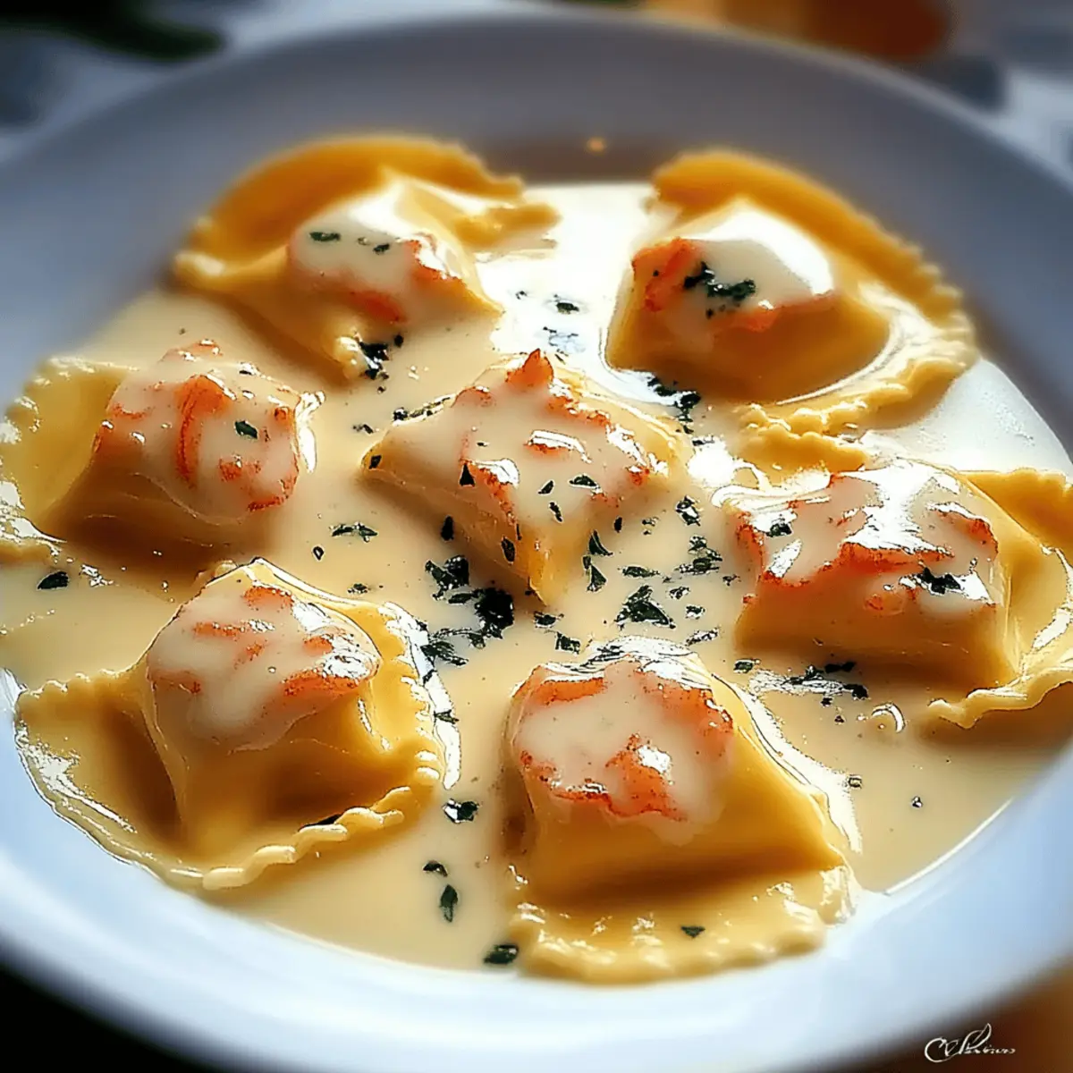 Lobster Ravioli with Creamy Garlic Sauce