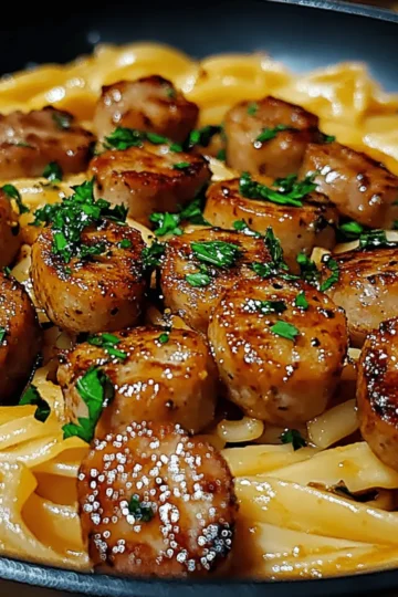 Sticky Honey Garlic Sausage Pasta Skillet