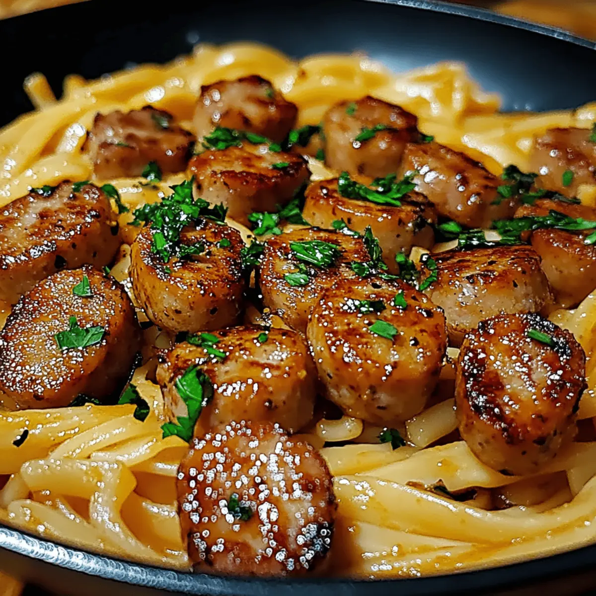 Sticky Honey Garlic Sausage Pasta Skillet
