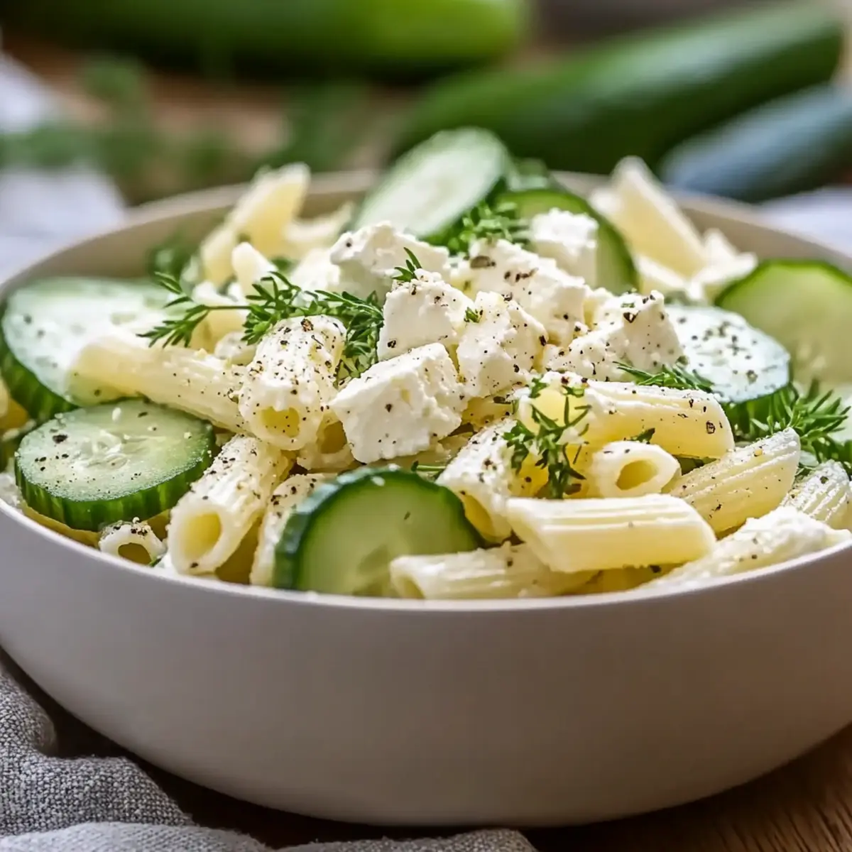 Cucumber Pasta Salad with Feta and Herbs