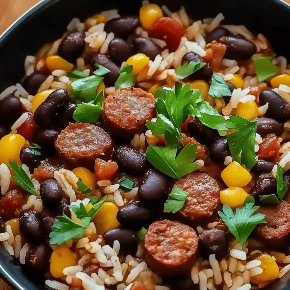Spicy Sausage and Black Beans with Rice