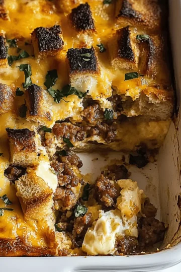 Savory Egg, Sausage, and Bread Casserole