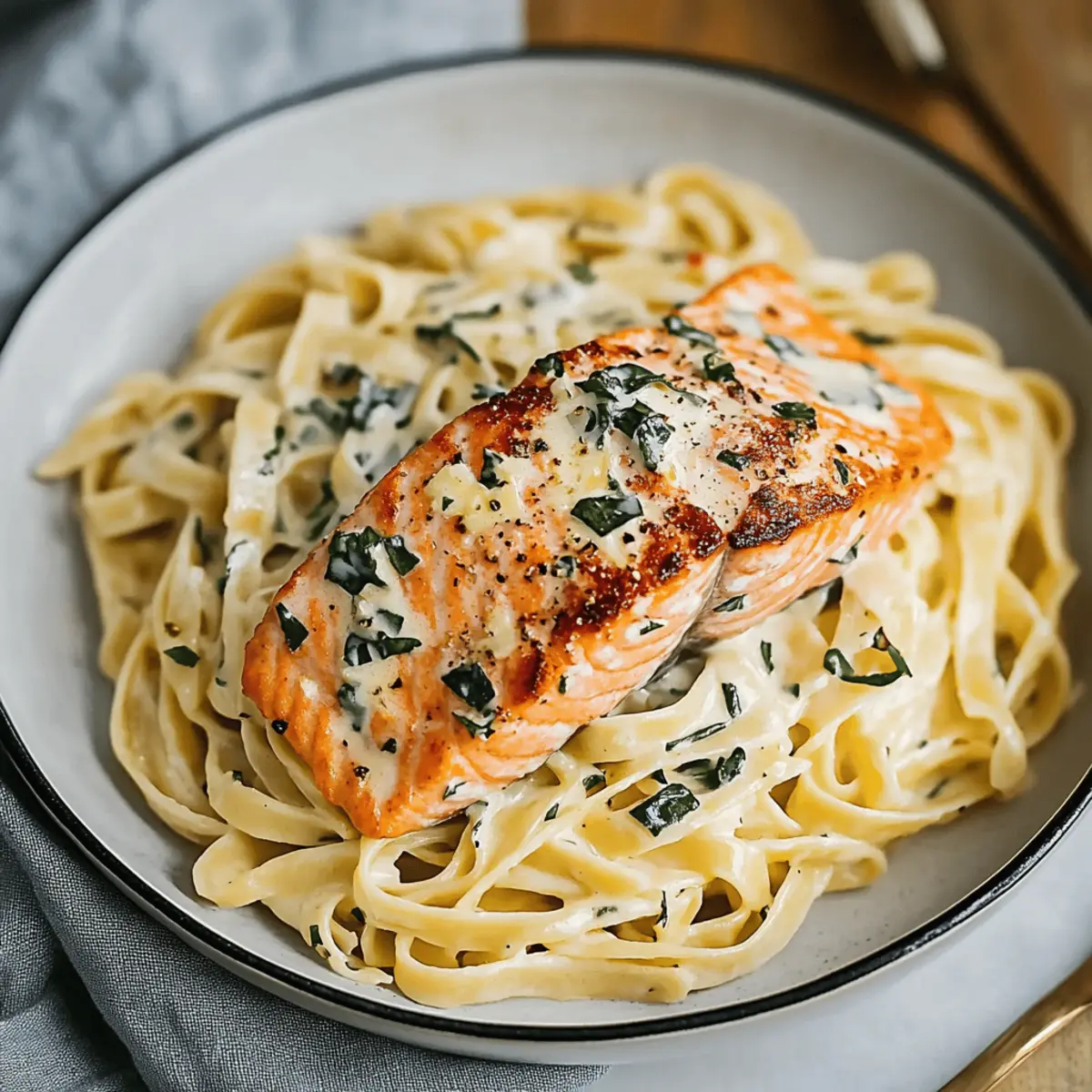 Rich Tuscan Salmon Fettuccine Alfredo