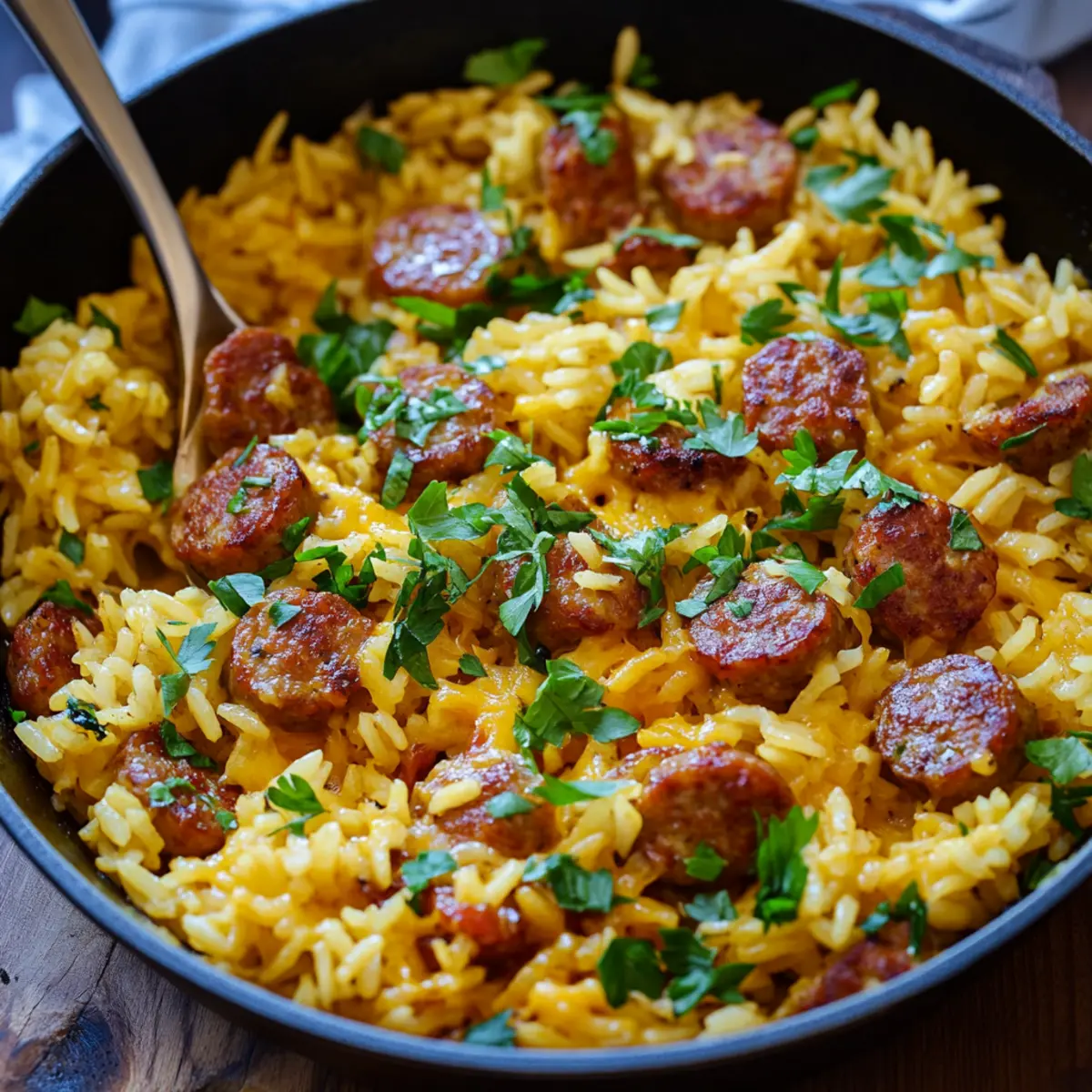 Cheesy Sausage and Rice Skillet
