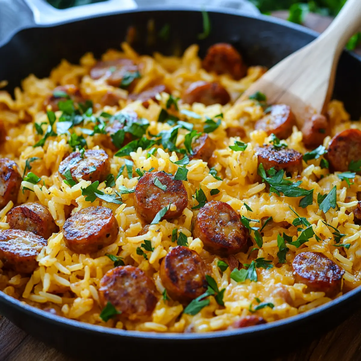 Cheesy Sausage and Rice Skillet