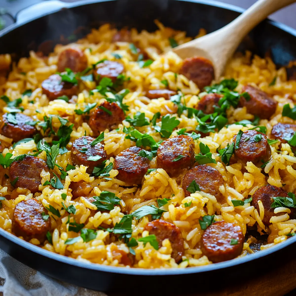 Cheesy Sausage and Rice Skillet