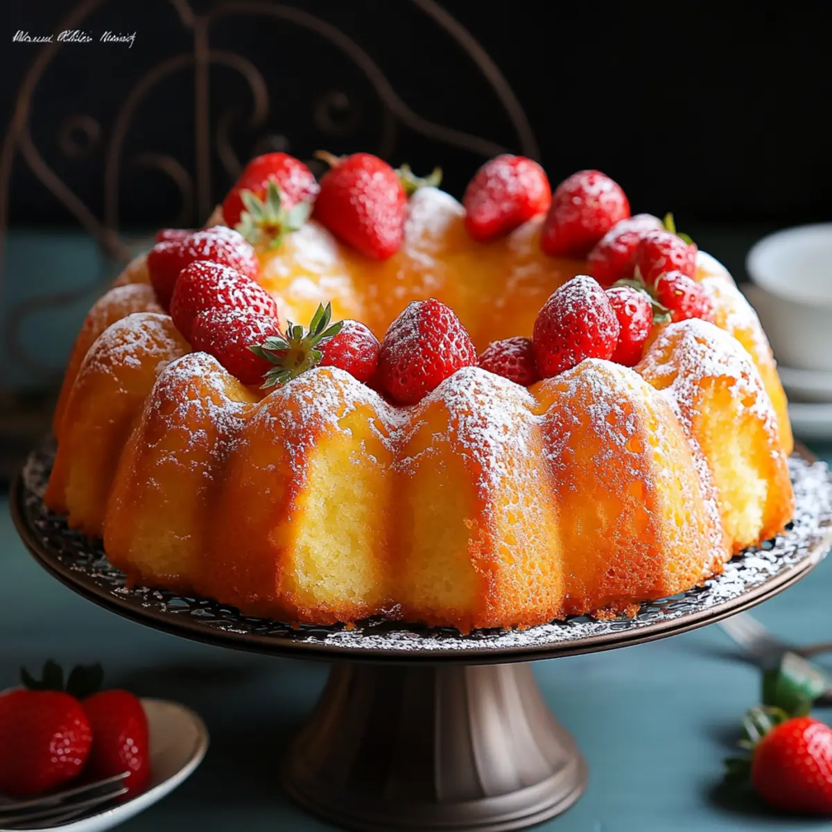 Pineapple Bundt Cake with Sweet Strawberries