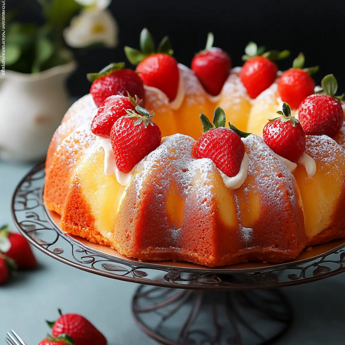 Pineapple Bundt Cake with Sweet Strawberries