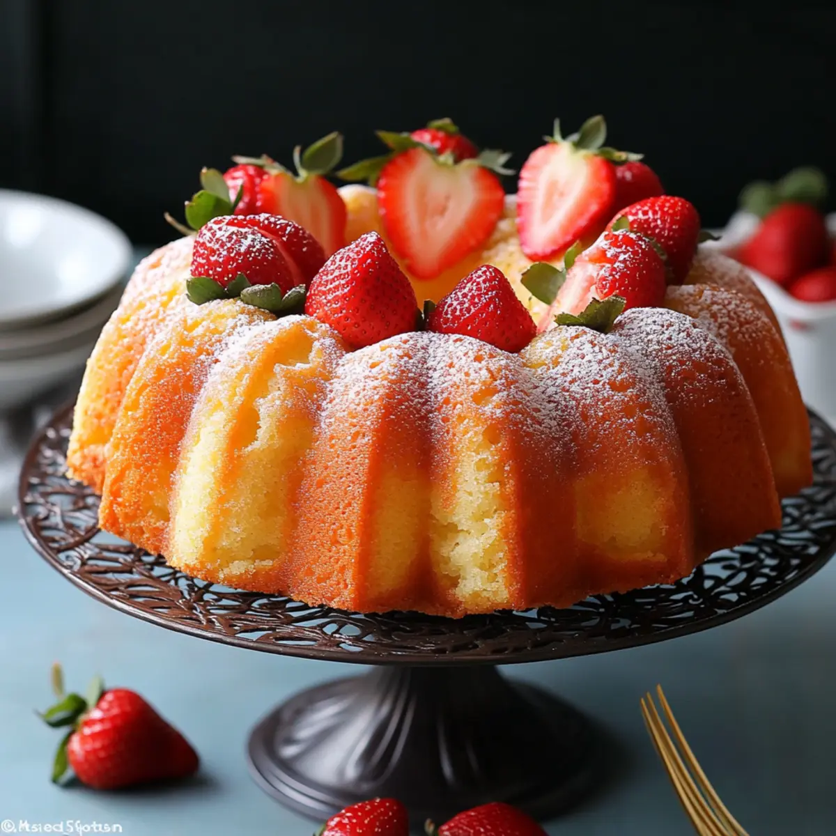 Pineapple Bundt Cake with Sweet Strawberries