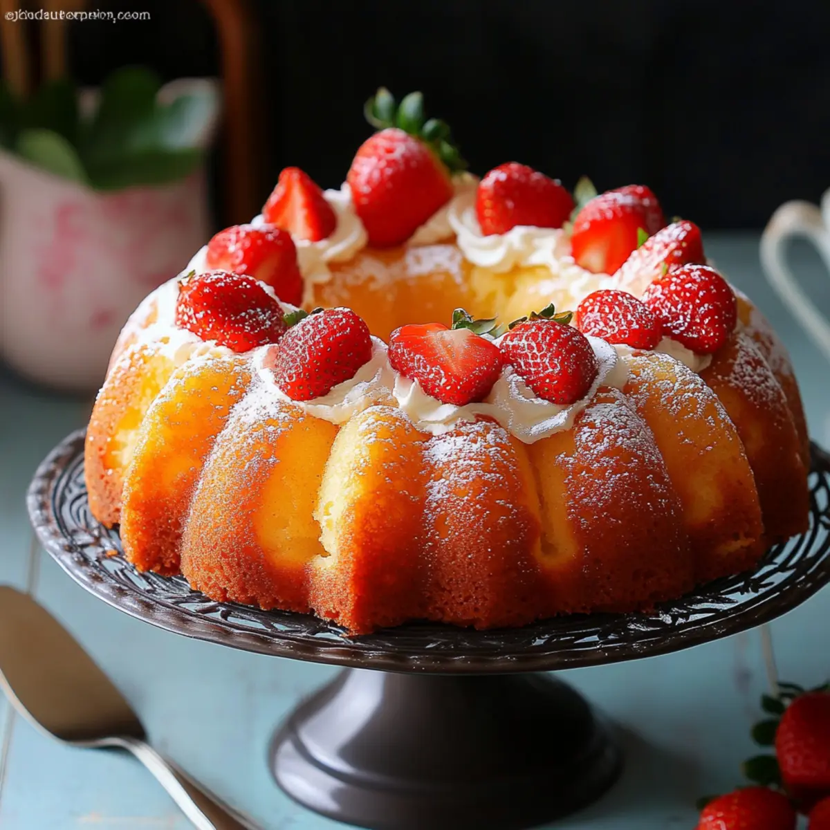 Pineapple Bundt Cake with Sweet Strawberries