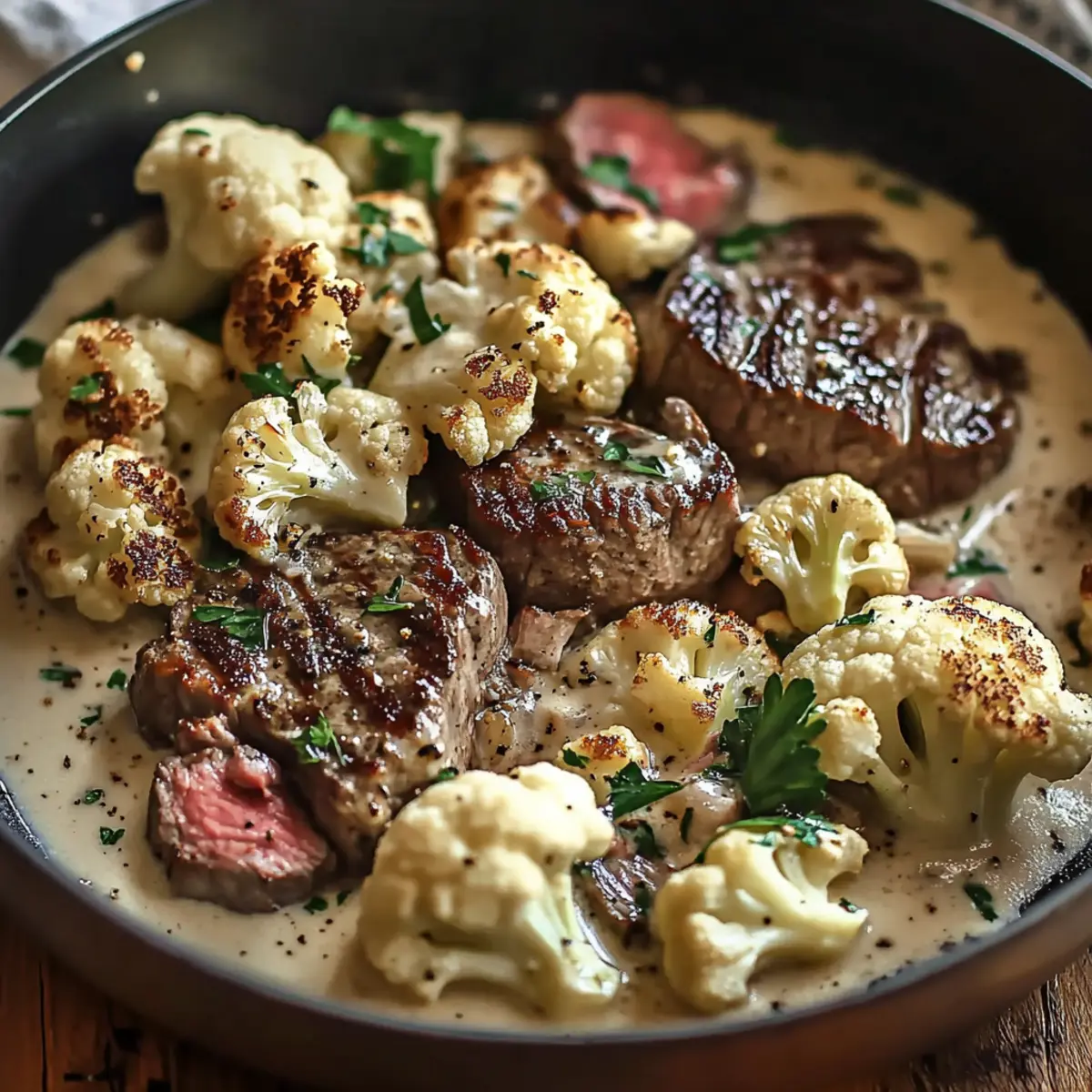 Savory Steak and Cauliflower in Cream Sauce