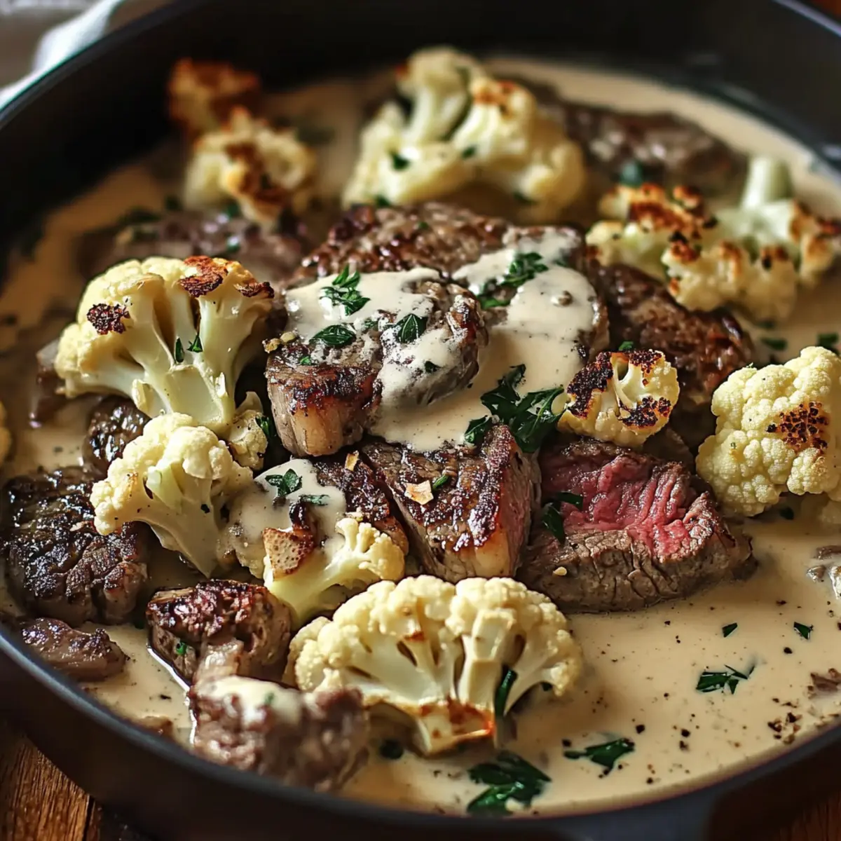 Savory Steak and Cauliflower in Cream Sauce