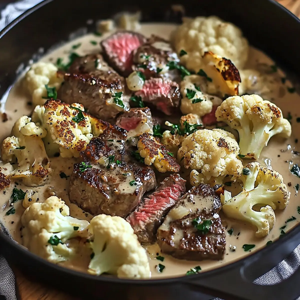Savory Steak and Cauliflower in Cream Sauce