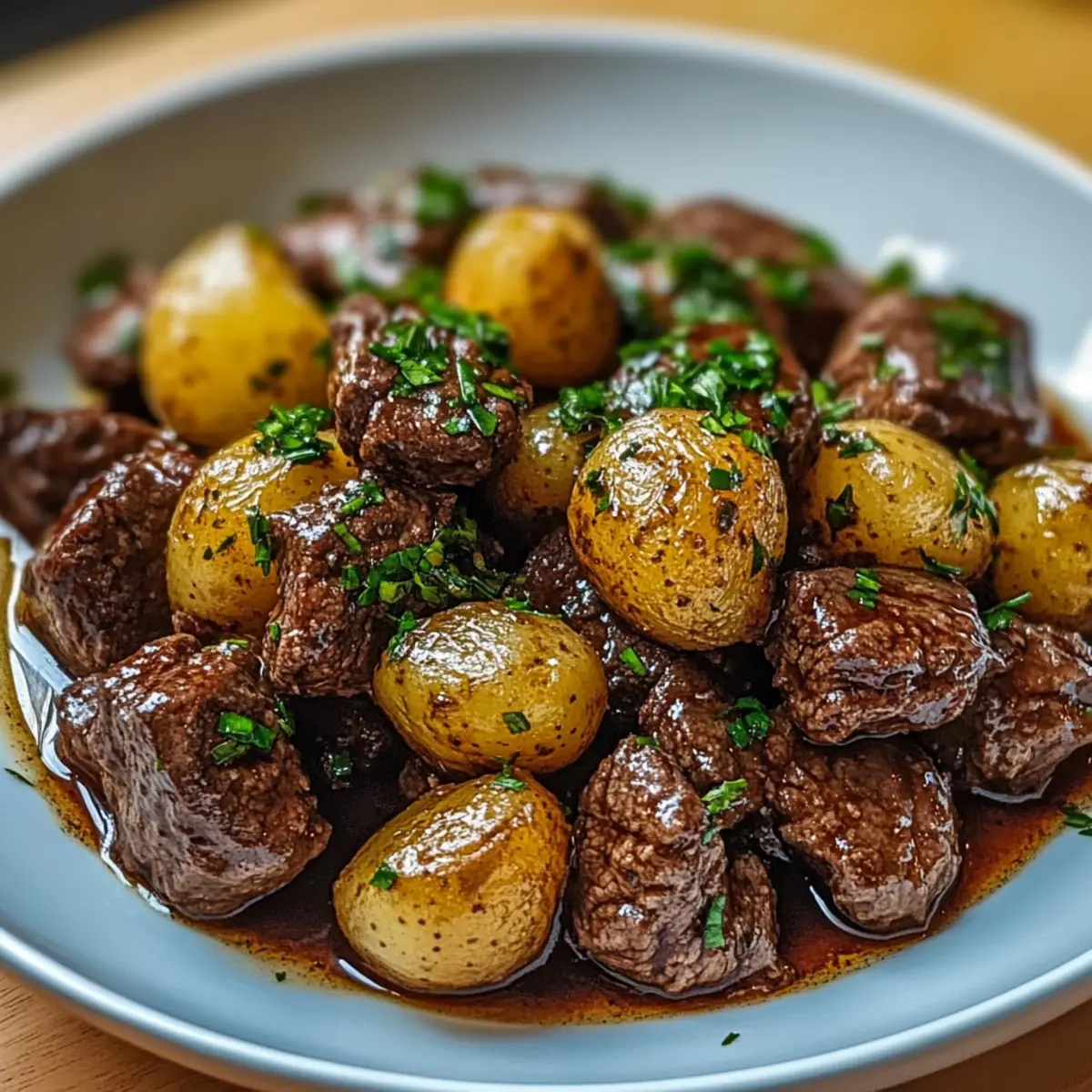 Slow Cooker Garlic Butter Beef Bites Potatoes