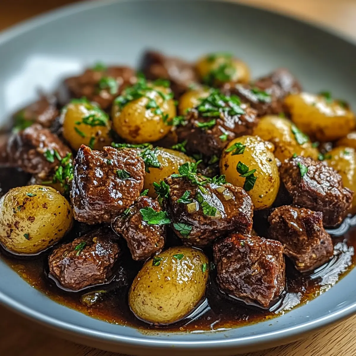Slow Cooker Garlic Butter Beef Bites Potatoes