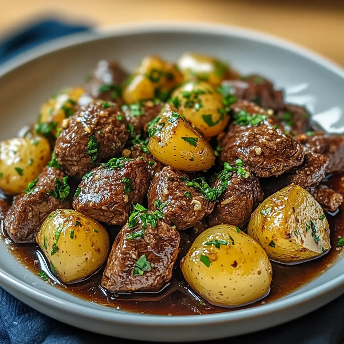 Slow Cooker Garlic Butter Beef Bites Potatoes