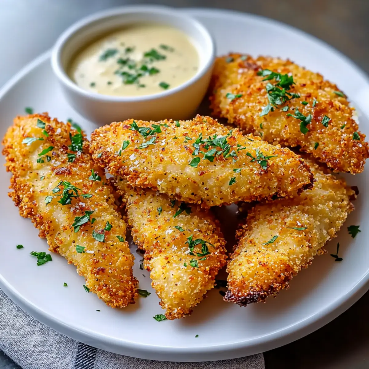 Crispy Parmesan-Crusted Chicken Tenders with Garlic Dip