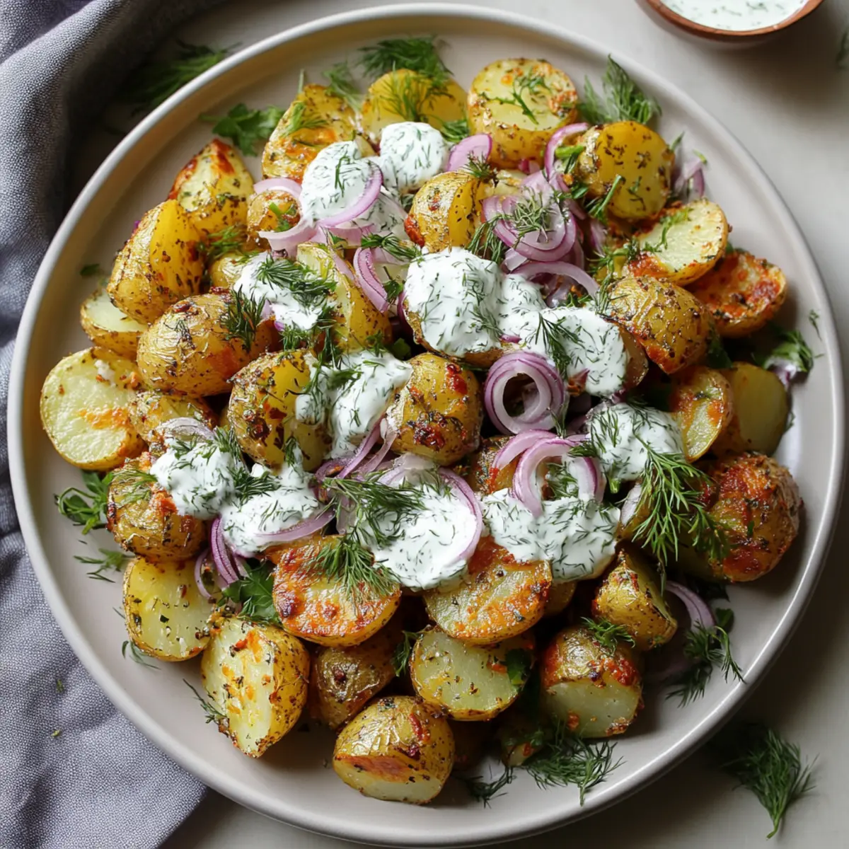 Crispy Potato Salad with Creamy Yogurt Dill Dressing