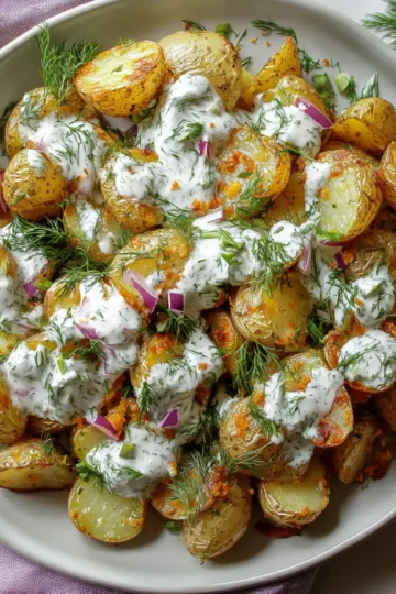 Crispy Potato Salad with Creamy Yogurt Dill Dressing