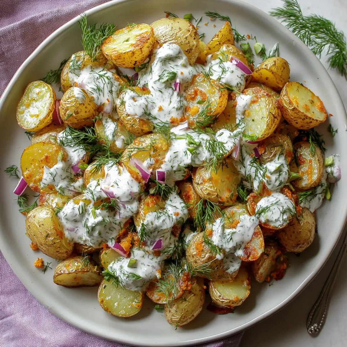Crispy Potato Salad with Creamy Yogurt Dill Dressing