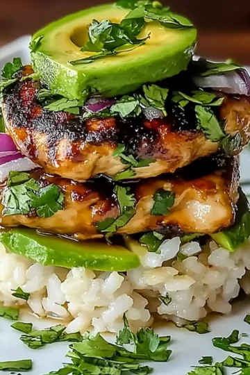 Honey Lime Chicken Avocado Rice Stack