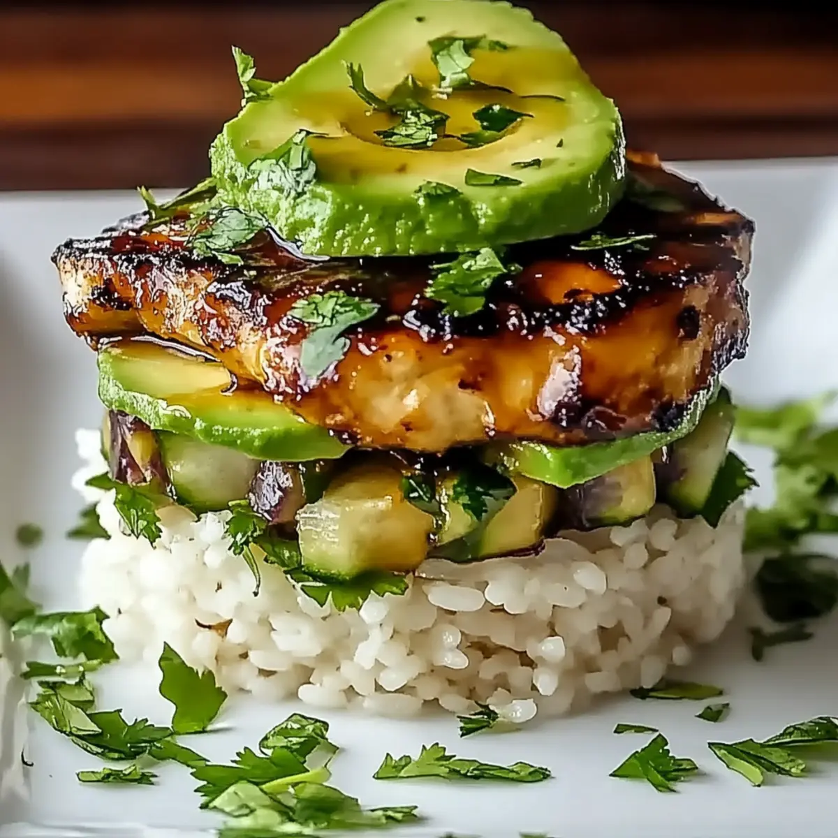 Honey Lime Chicken Avocado Rice Stack