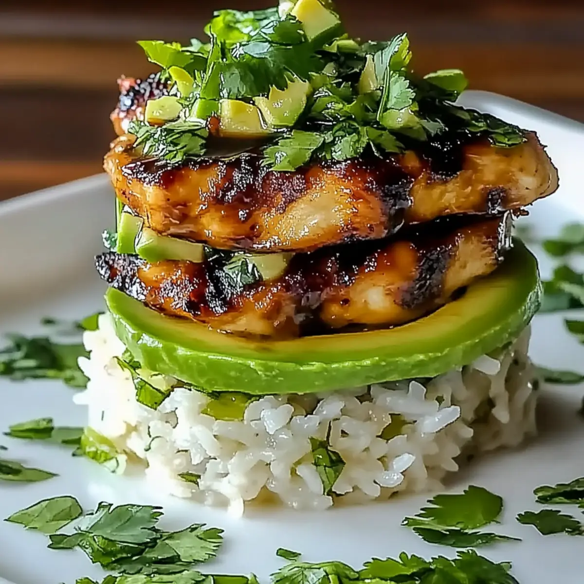 Honey Lime Chicken Avocado Rice Stack