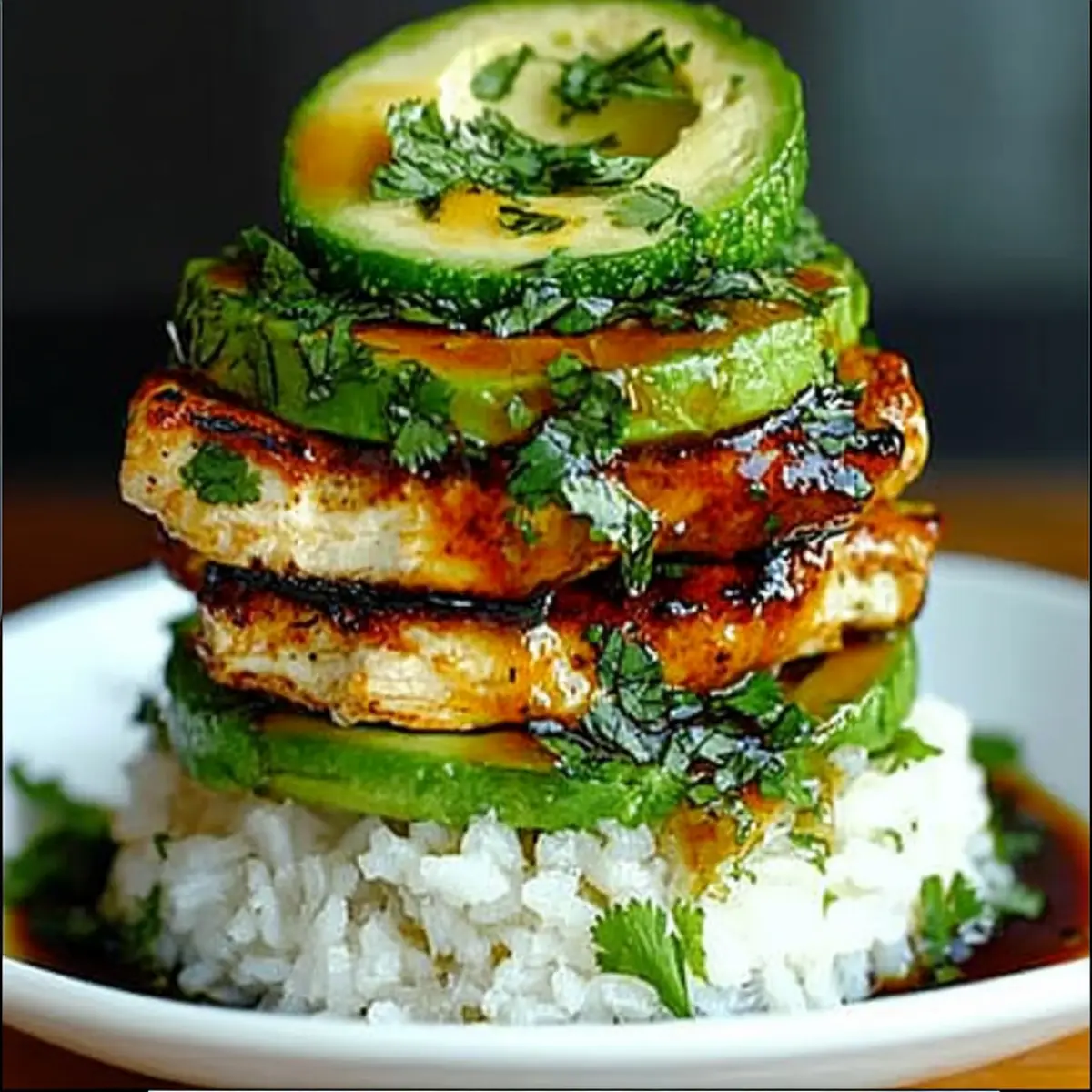 Honey Lime Chicken and Avocado Rice Stack