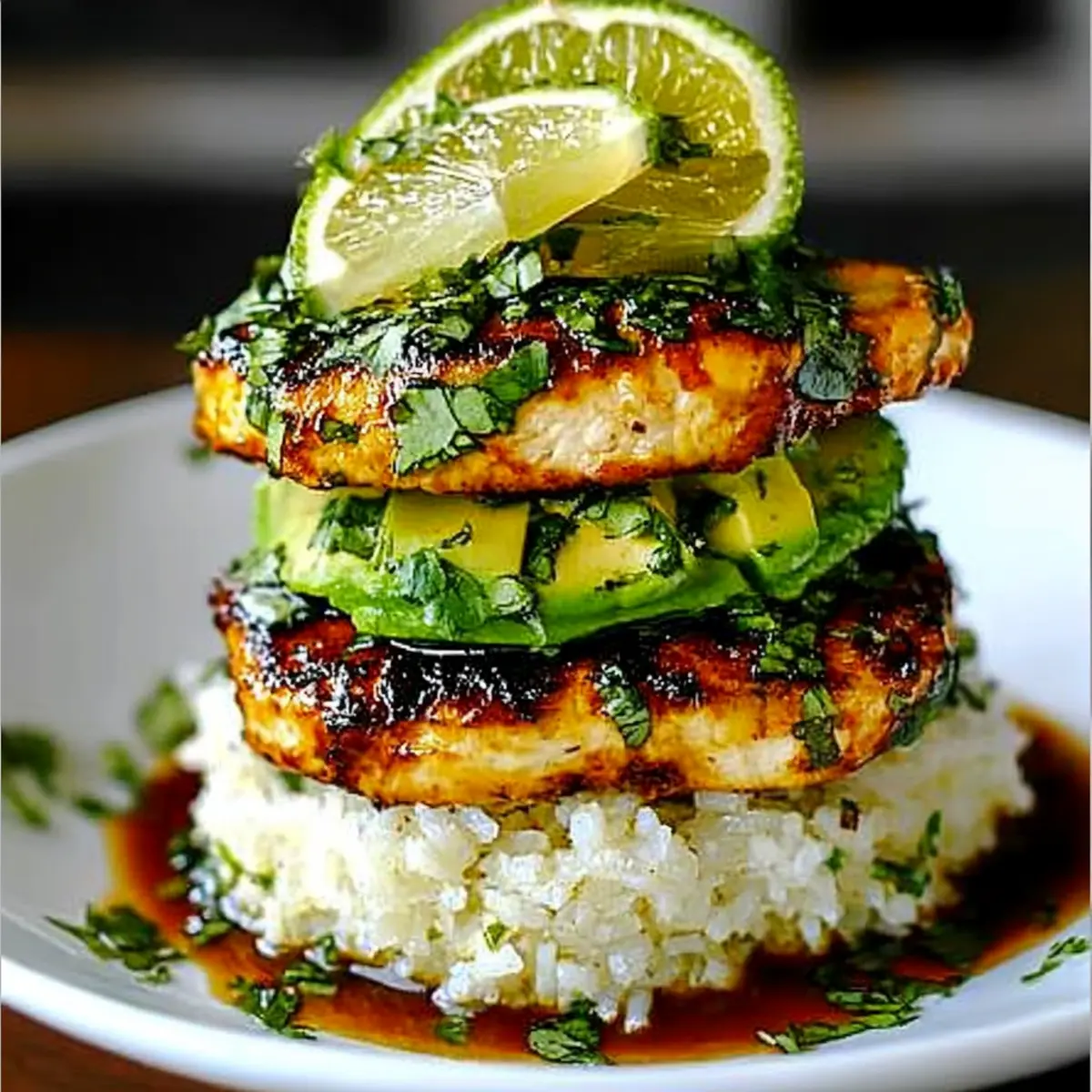 Honey Lime Chicken and Avocado Rice Stack