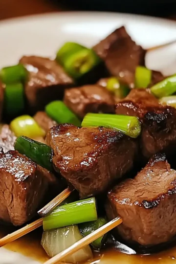 Juicy Beef and Scallion Sautéed Skewers