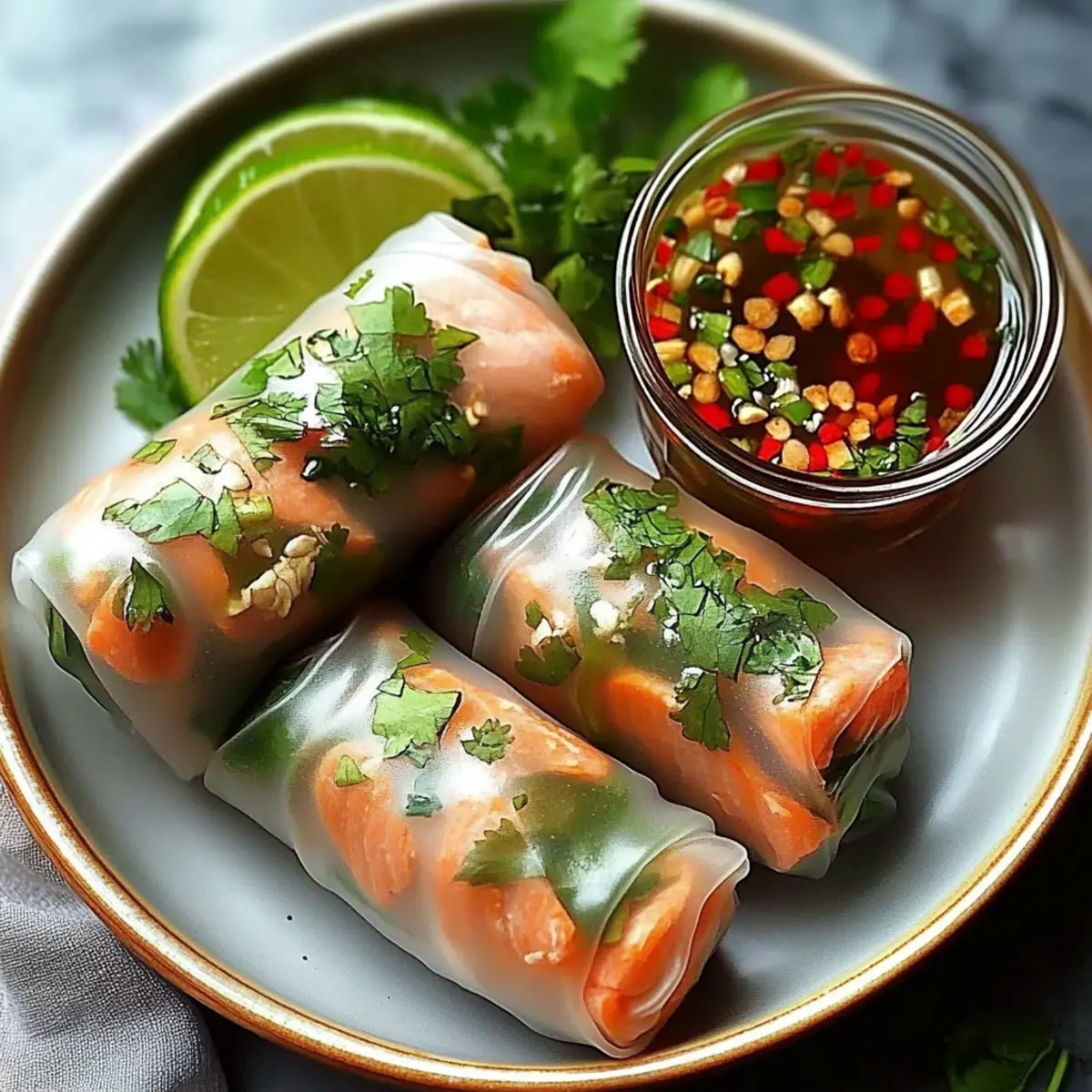 Vietnamese Baked Salmon Spring Rolls