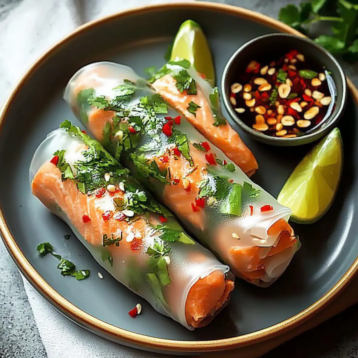 Vietnamese Baked Salmon Spring Rolls