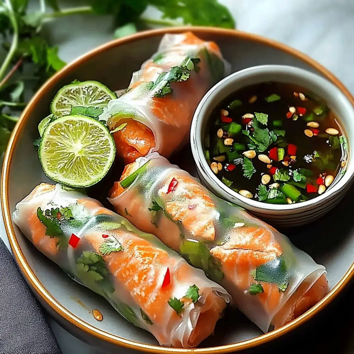 Vietnamese Baked Salmon Spring Rolls