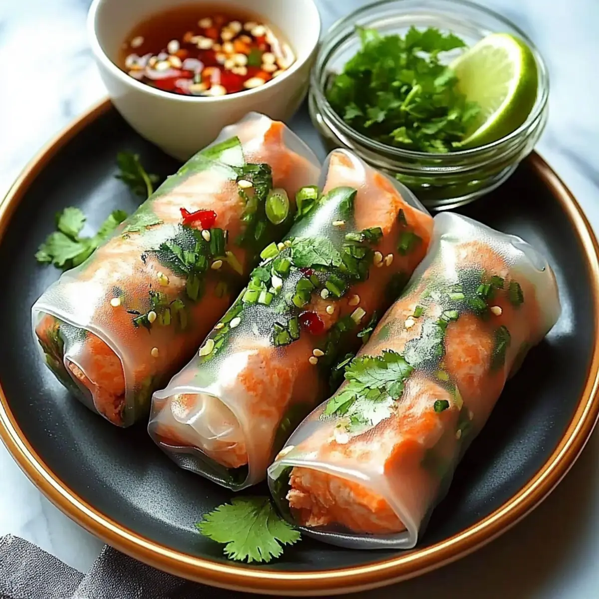 Vietnamese Baked Salmon Spring Rolls