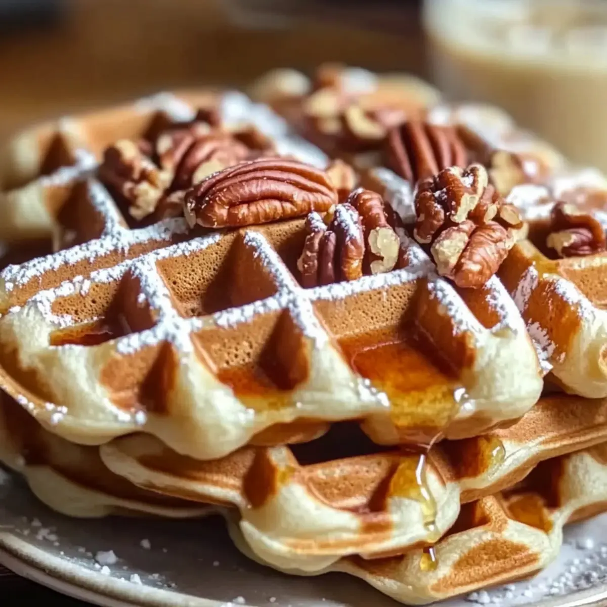 Crispy Pecan Waffles with Maple Drizzle