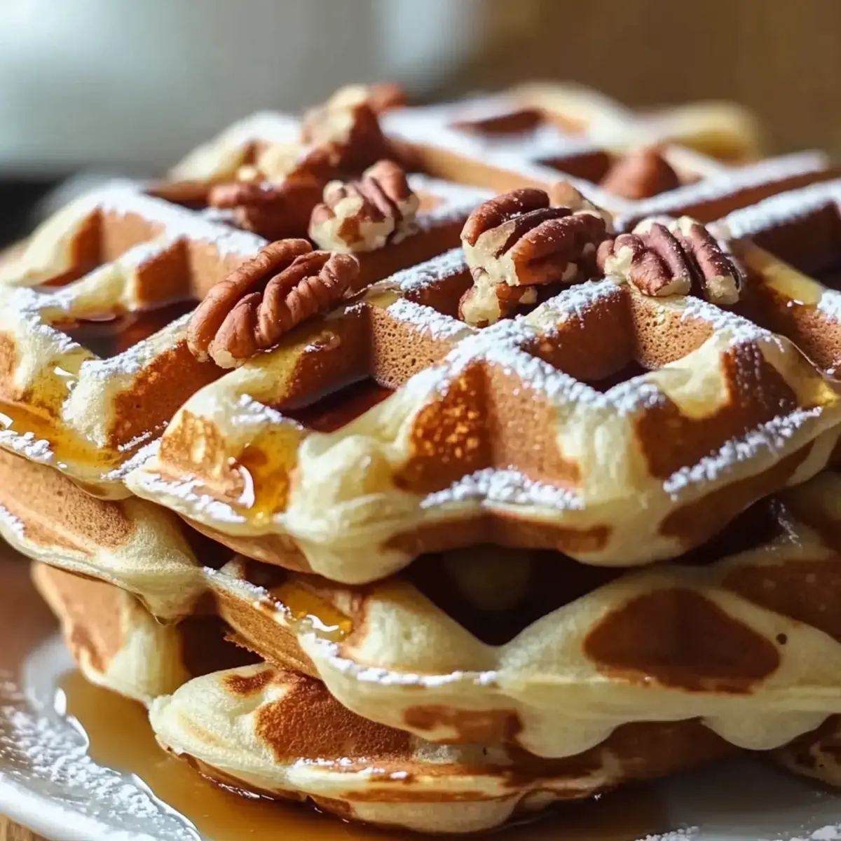Crispy Pecan Waffles with Maple Drizzle