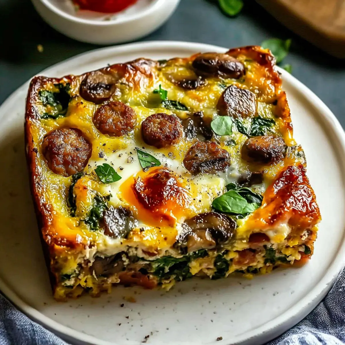 Hearty Sausage Spinach Mushroom Egg Bake