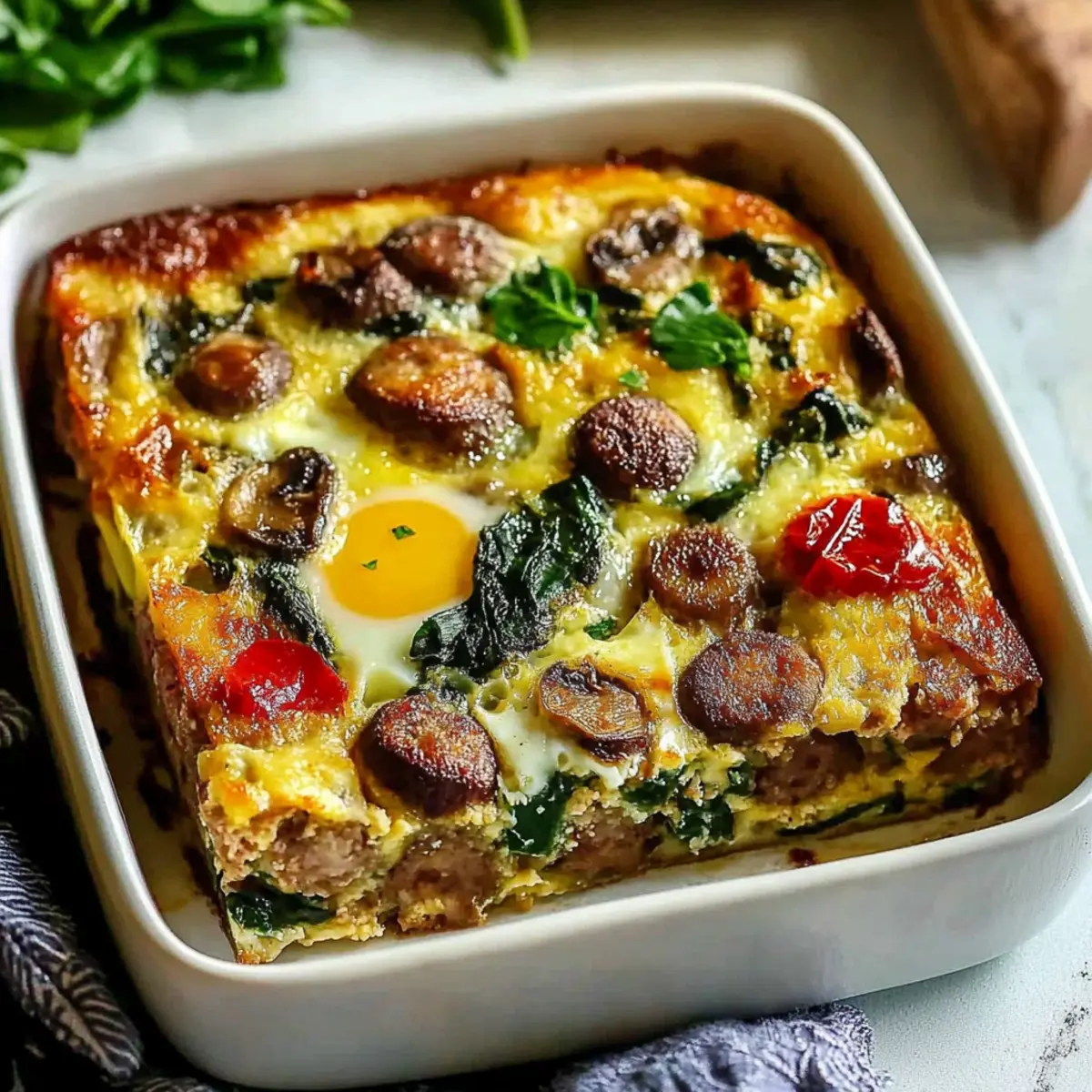 Hearty Sausage Spinach Mushroom Egg Bake