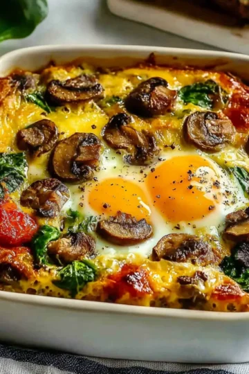 Hearty Sausage Spinach Mushroom Egg Bake
