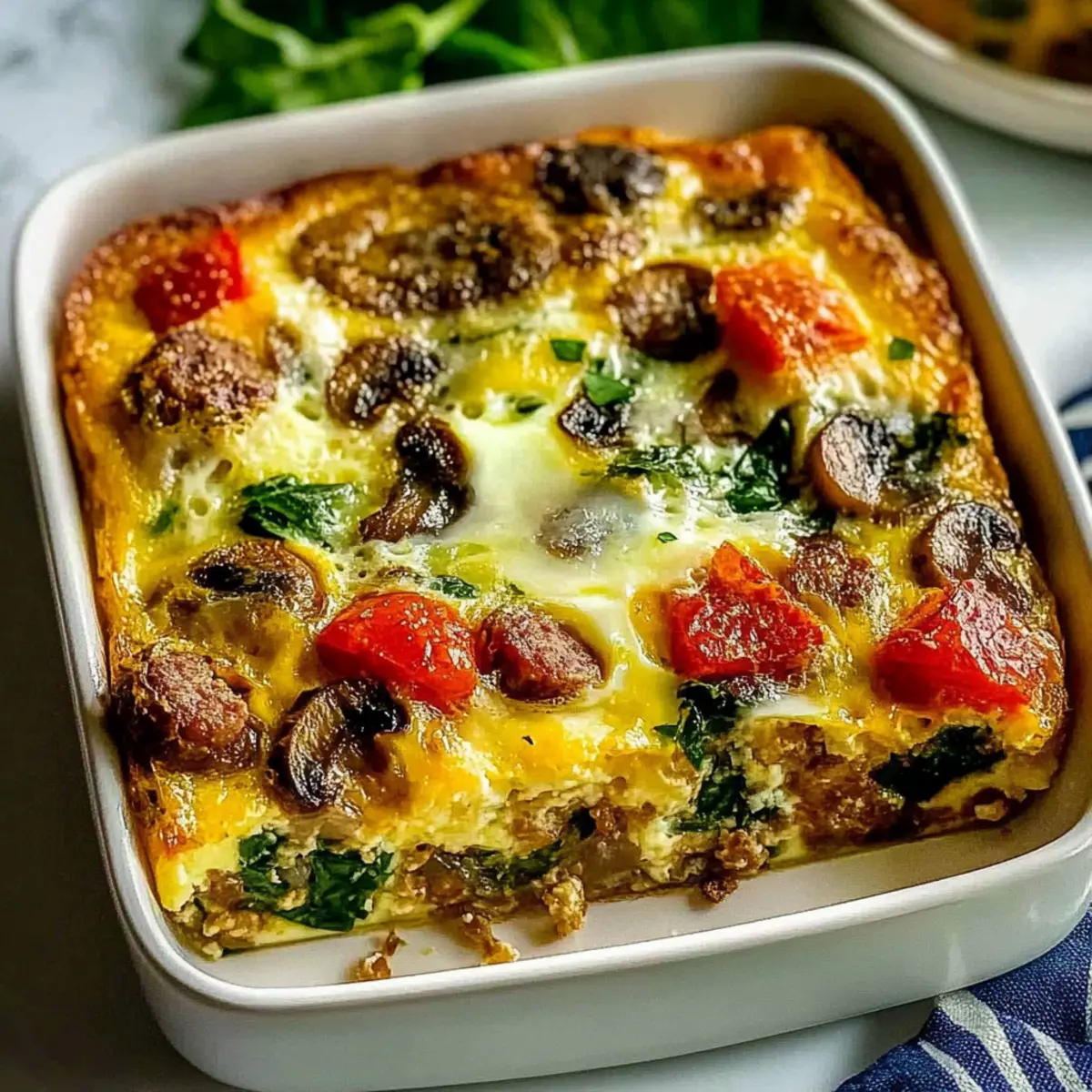Hearty Sausage Spinach Mushroom Egg Bake